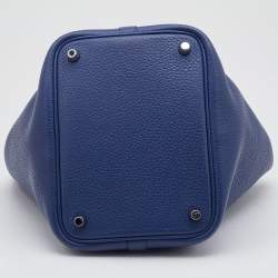 Hermes Blue Agate Taurillion Clemence Leather Picotin Lock 18 Bag