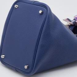 Hermes Blue Agate Taurillion Clemence Leather Picotin Lock 18 Bag