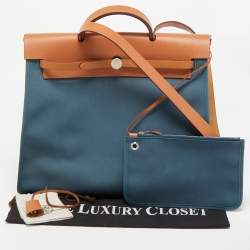 Hermes Natural/Bleu De Malte Leather and Canvas Herbag Zip 39 Bag