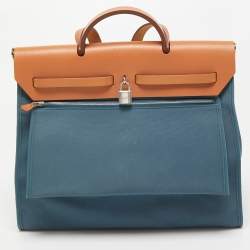 Hermes Natural/Bleu De Malte Leather and Canvas Herbag Zip 39 Bag