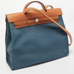 Hermes Natural/Bleu De Malte Leather and Canvas Herbag Zip 39 Bag