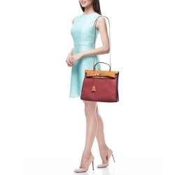 Pre Owned Hermes Ruby/Bleu de Malte/Naturel Leather and Canvas Herbag Zip 31 Bag