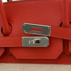 Hermes Birkin 35 Frey Twill Ash/Swift Rouge Koo Handbag Silver Hardware Z Engraved