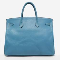 Pre Owned Hermes Bleu Jean Togo Leather Palladium Finish Birkin 40 Bag