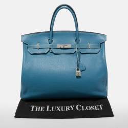 Pre Owned Hermes Bleu Jean Togo Leather Palladium Finish Birkin 40 Bag