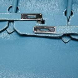Pre Owned Hermes Bleu Jean Togo Leather Palladium Finish Birkin 40 Bag