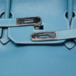 Pre Owned Hermes Bleu Jean Togo Leather Palladium Finish Birkin 40 Bag