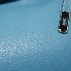 Pre Owned Hermes Bleu Jean Togo Leather Palladium Finish Birkin 40 Bag