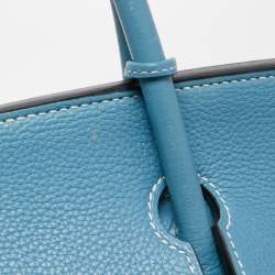 Pre Owned Hermes Bleu Jean Togo Leather Palladium Finish Birkin 40 Bag