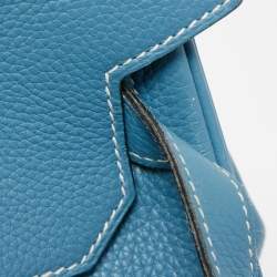 Pre Owned Hermes Bleu Jean Togo Leather Palladium Finish Birkin 40 Bag