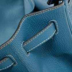 Pre Owned Hermes Bleu Jean Togo Leather Palladium Finish Birkin 40 Bag