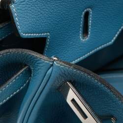 Pre Owned Hermes Bleu Jean Togo Leather Palladium Finish Birkin 40 Bag