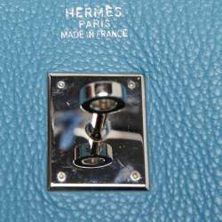 Pre Owned Hermes Bleu Jean Togo Leather Palladium Finish Birkin 40 Bag