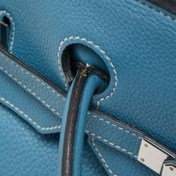 Pre Owned Hermes Bleu Jean Togo Leather Palladium Finish Birkin 40 Bag