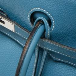Pre Owned Hermes Bleu Jean Togo Leather Palladium Finish Birkin 40 Bag