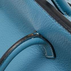 Pre Owned Hermes Bleu Jean Togo Leather Palladium Finish Birkin 40 Bag