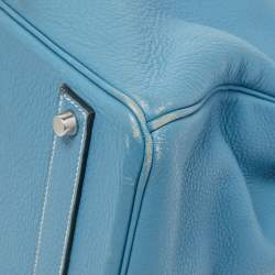 Pre Owned Hermes Bleu Jean Togo Leather Palladium Finish Birkin 40 Bag