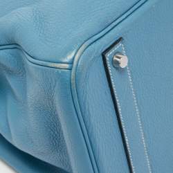 Pre Owned Hermes Bleu Jean Togo Leather Palladium Finish Birkin 40 Bag