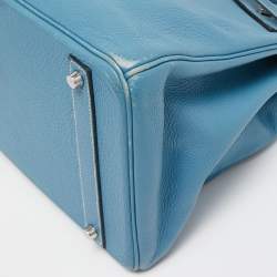 Pre Owned Hermes Bleu Jean Togo Leather Palladium Finish Birkin 40 Bag