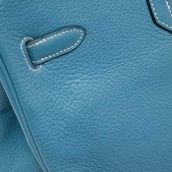 Pre Owned Hermes Bleu Jean Togo Leather Palladium Finish Birkin 40 Bag