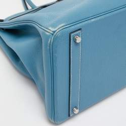 Pre Owned Hermes Bleu Jean Togo Leather Palladium Finish Birkin 40 Bag