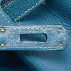 Pre Owned Hermes Bleu Jean Togo Leather Palladium Finish Birkin 40 Bag