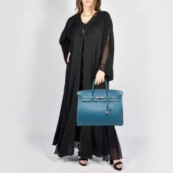 Pre Owned Hermes Bleu Jean Togo Leather Palladium Finish Birkin 40 Bag