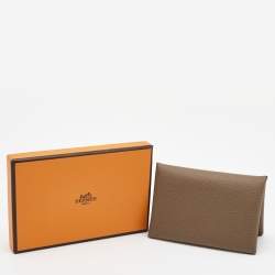 Hermes Etoupe Epsom Leather Calvi Card Holder