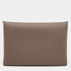 Hermes Etoupe Epsom Leather Calvi Card Holder