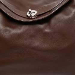 Hermes Chocolate Swift Leather Palladium Finish Lindy 34 Bag