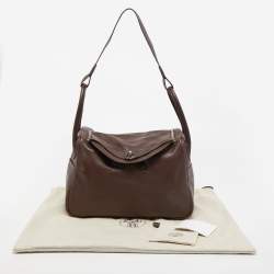 Hermes Chocolate Swift Leather Palladium Finish Lindy 34 Bag
