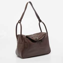 Hermes Chocolate Swift Leather Palladium Finish Lindy 34 Bag