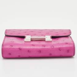 Pre Owned Hermes Rose Pourpre Ostrich Constance Compact Wallet