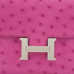 Pre Owned Hermes Rose Pourpre Ostrich Constance Compact Wallet