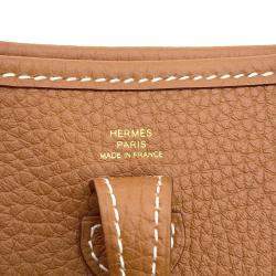 Pre Owned Hermes Gold Taurillon Clemence Leather Evelyne TPM Shoulder Bag