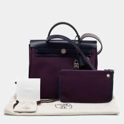 Hermes Cassis/Bleu Indigo Vache Hunter and Canvas Herbag Zip 31 Bag