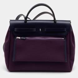 Hermes Cassis/Bleu Indigo Vache Hunter and Canvas Herbag Zip 31 Bag
