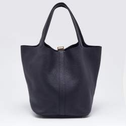 Pre Owned Hermes Bleu Ocean Taurillon Clemence Leather Picotin Lock 22 Bag