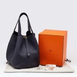 Pre Owned Hermes Bleu Ocean Taurillon Clemence Leather Picotin Lock 22 Bag