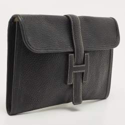 Pre Owned Hermes Black Fjord Leather Elan Jige 29 Clutch