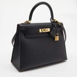 Hermès  Black Epsom Leather Gold Finish Kelly Sellier 28 Bag