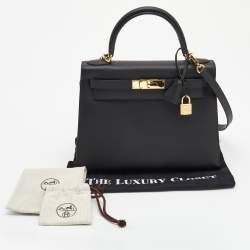 Hermès  Black Epsom Leather Gold Finish Kelly Sellier 28 Bag