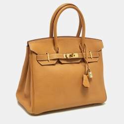 Hermes Natural Fjord Leather Gold Finished Birkin 30 Bag