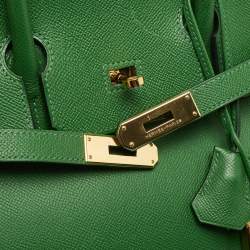 Pre Owned Hermes Vert Bengal Epsom Leather Gold Finish Birkin 35 Bag