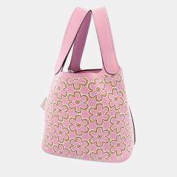 Pre Owned Hermes Pink Swift Leather Micro Picotin Lock Lucky Daisy Tote Bag 