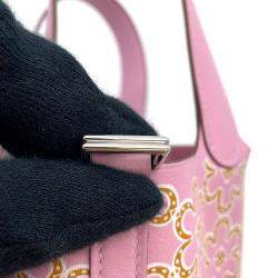 Pre Owned Hermes Pink Swift Leather Micro Picotin Lock Lucky Daisy Tote Bag 