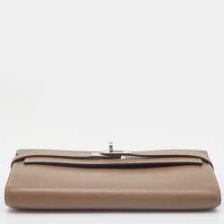 Hermes Etoupe Epsom/Cherve Leather Palladium Finish Kelly Wallet w/ Vision II Agenda Cover