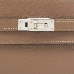 Hermes Etoupe Epsom/Cherve Leather Palladium Finish Kelly Wallet w/ Vision II Agenda Cover