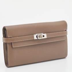 Hermes Etoupe Epsom/Cherve Leather Palladium Finish Kelly Wallet w/ Vision II Agenda Cover