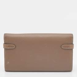 Hermes Etoupe Epsom/Cherve Leather Palladium Finish Kelly Wallet w/ Vision II Agenda Cover